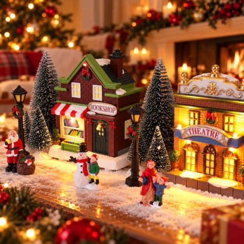 MEETYAMOR Lighted Christmas Village Set - 24 Pcs Holiday Mini Town Decor
