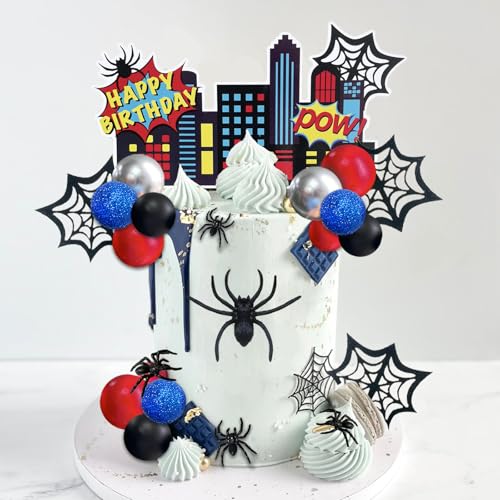 38-Piece Superhero Spider Cake Topper Set with Decorative Balls and Web