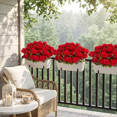 8 Pcs Red Artificial Geranium Plants - UV Resistant Silk Flowers