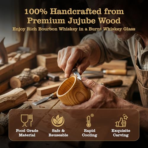 Charred Wooden Whiskey Cup Gift Set with Stainless Steel Ice Balls and Tongs