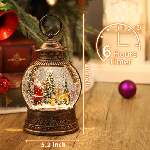 Musical Christmas Snow Globe Lantern with LED Lights and 6H Timer