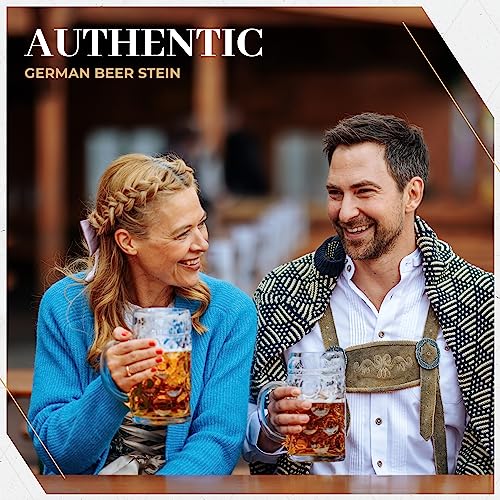 German Oktoberfest Beer Stein Mug 1L - Authentic Bavarian Glass Steins for Beer