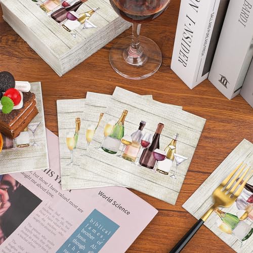 Fairooth 50 Pcs Disposable Wine & Cocktail Napkins - Elegant 3-Ply Paper for Parties