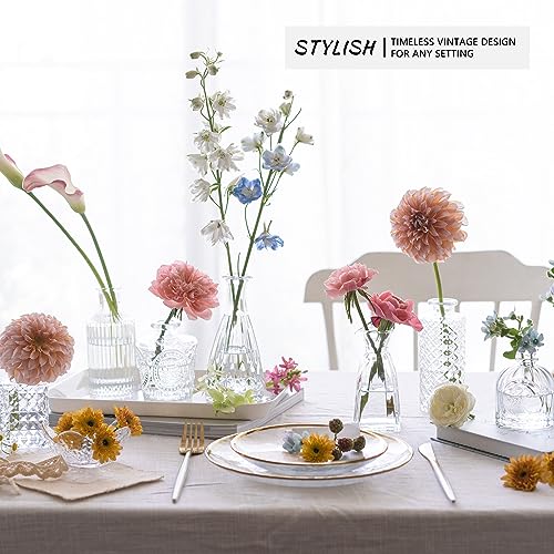 12-Piece Clear Glass Bud Vase Set - Vintage Mini Flower Vases for Centerpieces