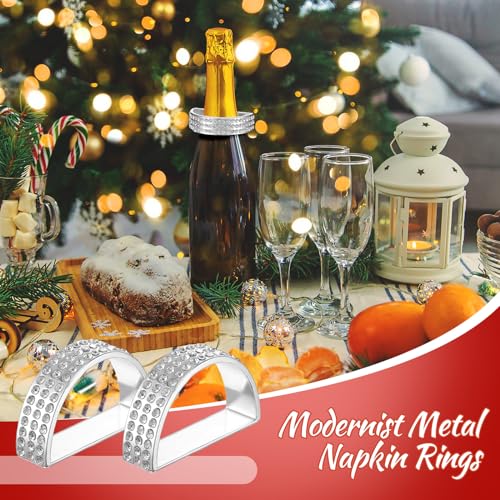 Stainless Steel Diamond Napkin Rings 100-Piece Set Semicircle Modern Table Decor