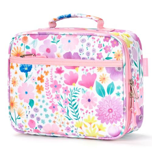 Mibasies Insulated Kids Lunch Box for Girls Pink Flower School
