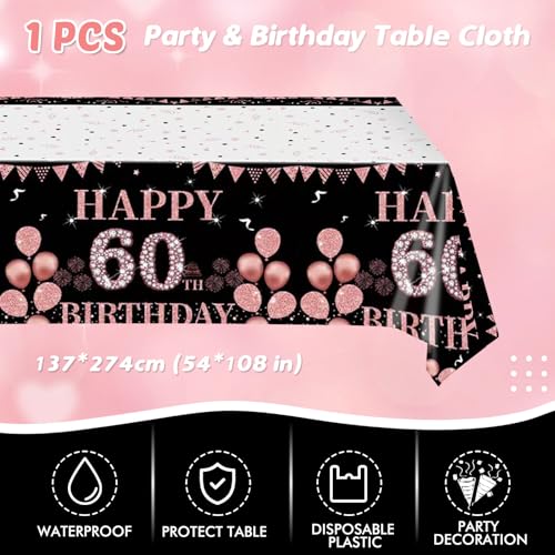 Black Gold 60th Birthday Party Plates and Napkins Set for Women - Vintage Rose Gold Celebration Tableware, 41 Pieces for 20 Guests