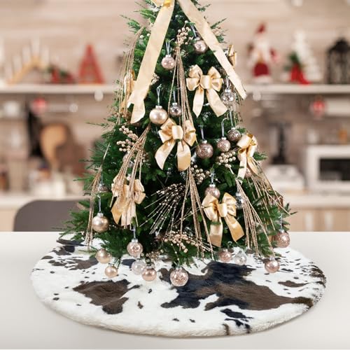 AtiMing Black White Cow Print Plush Christmas Tree Skirt 24 Inches Small