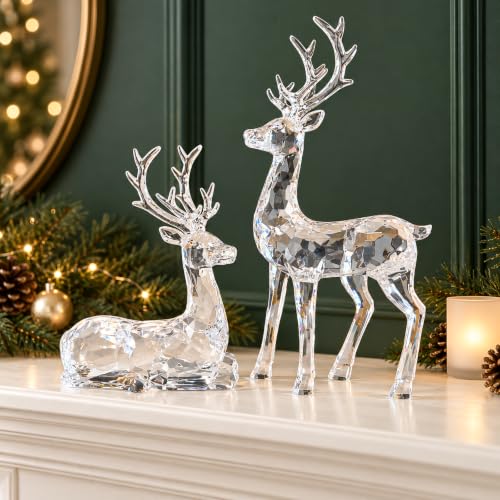2-Piece Clear Acrylic Reindeer Figurine Set for Christmas Decor