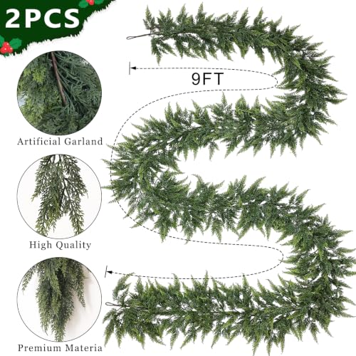 2 Pcs 9 ft Artificial Cedar Garlands for Mantle Decor – GLIDLION