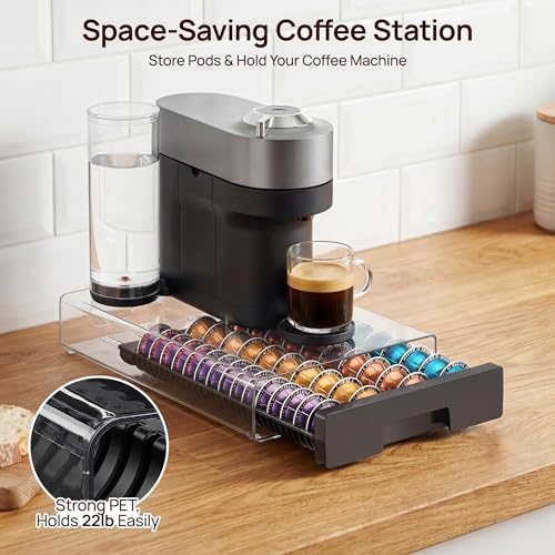 Clear Acrylic Coffee Pod Drawer Organizer - Holds up to 60 Capsules