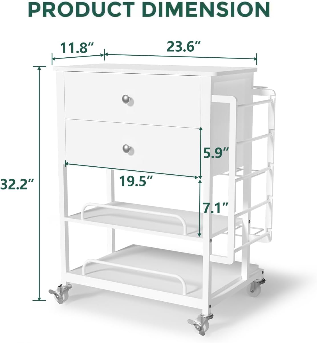 Skiennix Wrapping Paper Organizer - Stylish Craft Cart with Ribbon & Gift Bag Storage | White with 2 Drawers