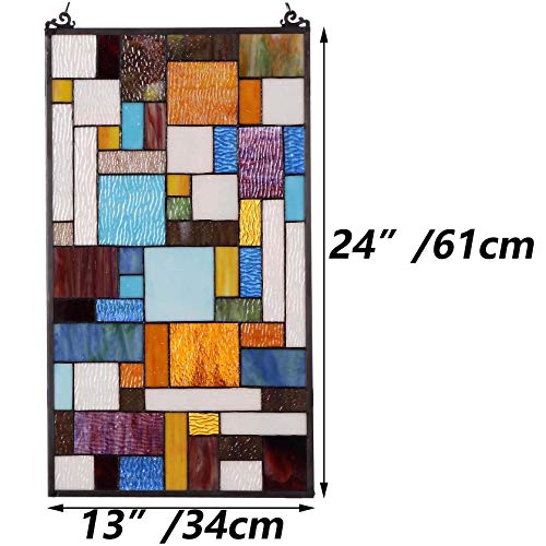 Geometric Color Block Tiffany-Style Stained Glass Window Panel 13x24