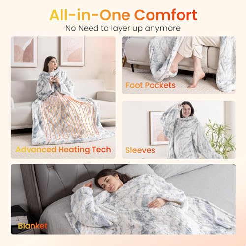 Wearable Electric Heated Blanket with Sleeves and Foot Pockets, 50x70 Inch