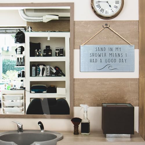 Sand in My Shower Wood Wall Sign, Coastal Beachy Room Decor, 12x6 Inch