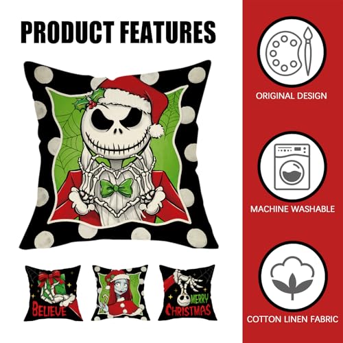 Fahrendom 18x18 Holiday Christmas Throw Pillow Covers Set of 4 Black Green Winter Decor