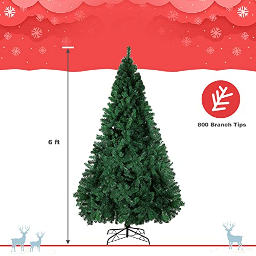 BDL 6FT Green Artificial Christmas Tree with 800 Tips, Hinged Design & Metal Stand