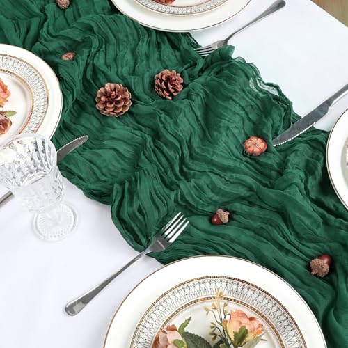 8 Pack 10ft Emerald Green Table Runners - Polyester Cheesecloth for Weddings & Events