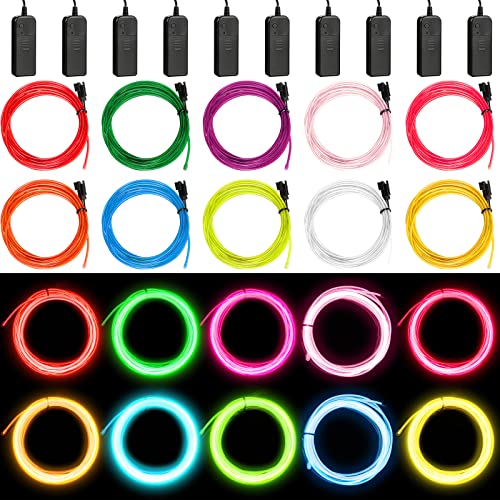 15 Pack EL Wire Neon Lights, 7ft Flexible Battery Powered LED Rope Lights