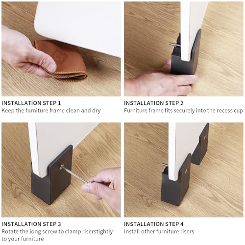 Heavy Duty 4 Inch Bed Risers with Adjustable Screw Clamp - 4 Pack