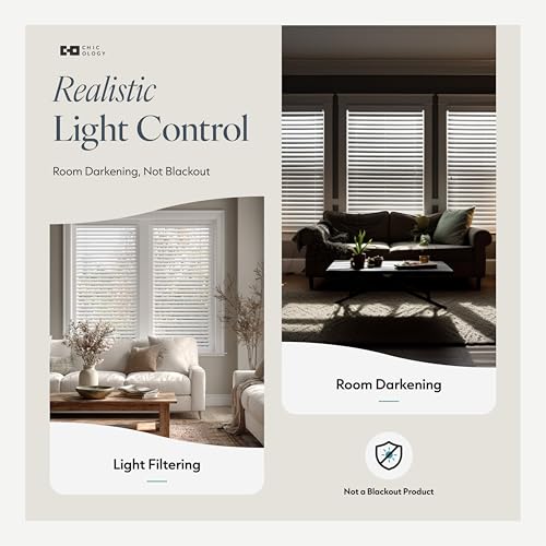 2" Cordless Faux Wood Blinds - Room Darkening PVC Window Treatment, 22"W x 36"H, Basic White