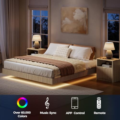 3-Piece Queen Floating Bed Frame Set with LED Lights & Matching Nightstands