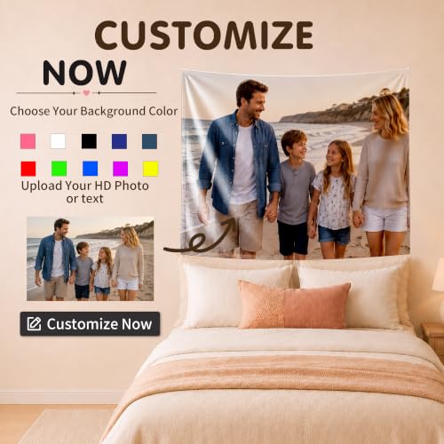 Personalized Photo Tapestry - Custom Wall Hanging with Text for Bedroom Dorm - Variation of Tapestry-1