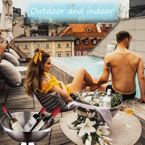 Mipau Silver 2-Pack Large 12L Ice Buckets with Scoops, Stainless Steel, Round, No Lid