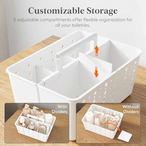 Portable Shower Caddy - Adjustable Plastic Organizer with Drain Design
