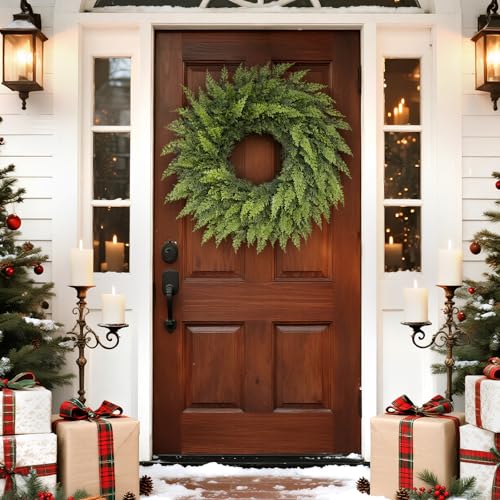 24-Inch Artificial Cedar Christmas Wreath for Front Door & Holiday Decor