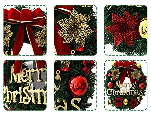 LIYUANBAIHUO 13-inch Christmas Wreath H-03 with Bells, Red Bow, Green Pine, Door/Wall Decoration