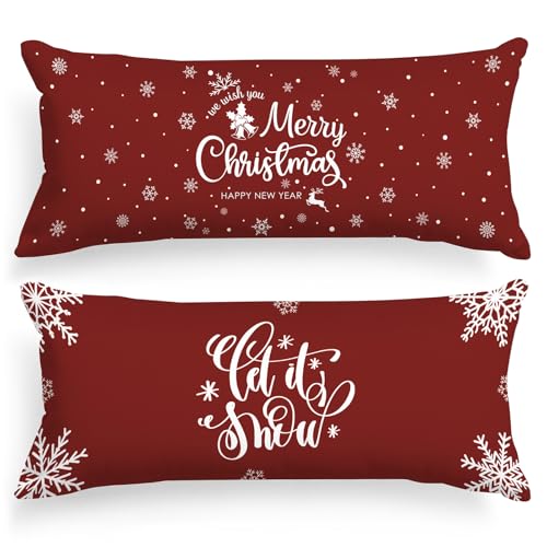 Lanpn 54in x 20in Christmas Lumbar Pillow Covers Set of 2 - Red & Green 20x54 Long Decorative Pillowcases