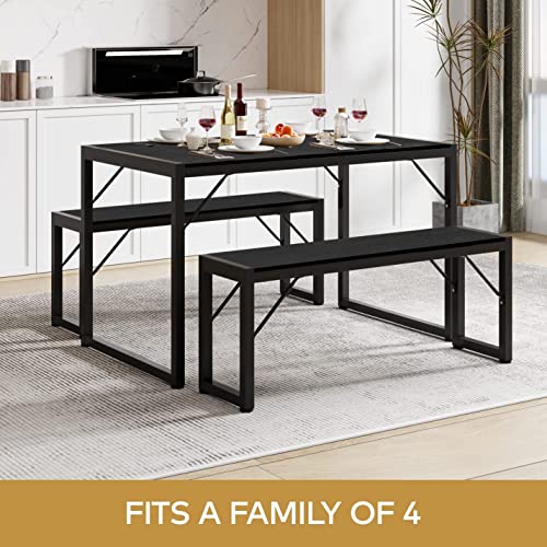 45.5-Inch Dining Table Set for 4 with 2 Benches, Space-Saving Kitchen Table