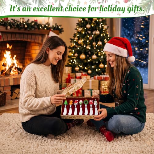 Lothee 10 Pcs Christmas Cheese Spreader Set with Cartoon Resin Handle – Christmas Edition
