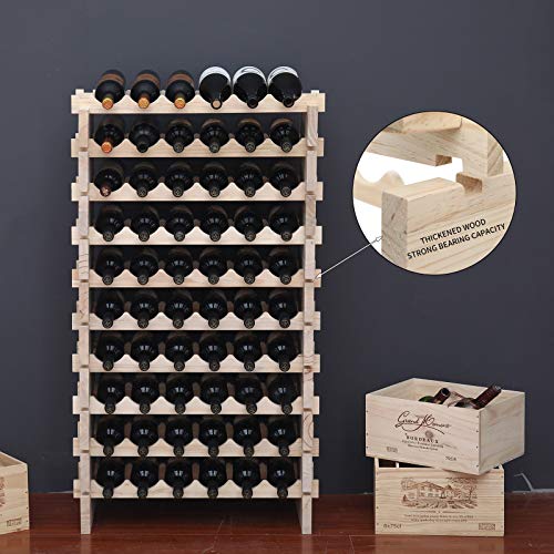 Stackable Solid Pine Wood Wine Rack - 60 Bottle Capacity, Natural Finish