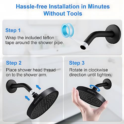 6-Inch High Pressure Rainfall Shower Head, Matte Black Adjustable Fixed