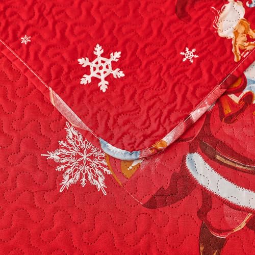 CHINO Christmas Quilts Bedding Set Queen Dark Red 3-Piece with Santa Claus Pattern