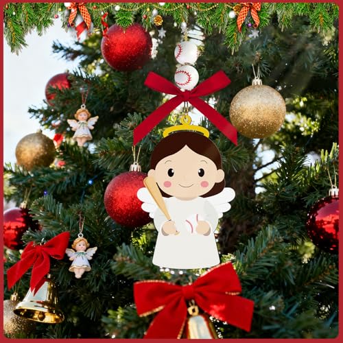 AKAIXI Baseball Angel Easter Ornament - Wooden Hanging Baseball Ornament for Home & Holiday Decor