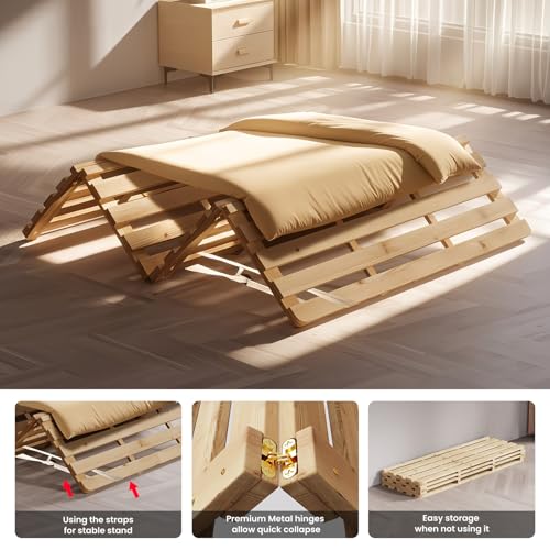 Foldable Solid Wood Floor Bed Frame for Twin Mattress - Tatami Style