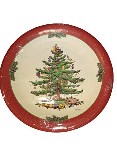 Spode Christmas Tree Paper Dinner Plates - Pack of 16, Holiday Tableware