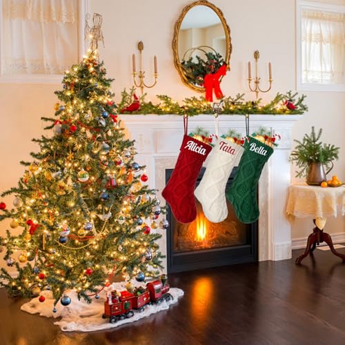 Personalized Cable Knit Christmas Stocking with Custom Name (18 Inch)