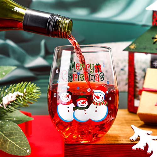 Patelai 17 oz Merry Christmas Snowman Stemless Wine Glass – Funny Xmas Gift for Friends & Family