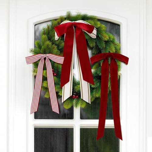 Elegant 8-Piece Christmas Wreath Bows Set – Velvet & Polyester, 13.8-17.7 in, Suncalla