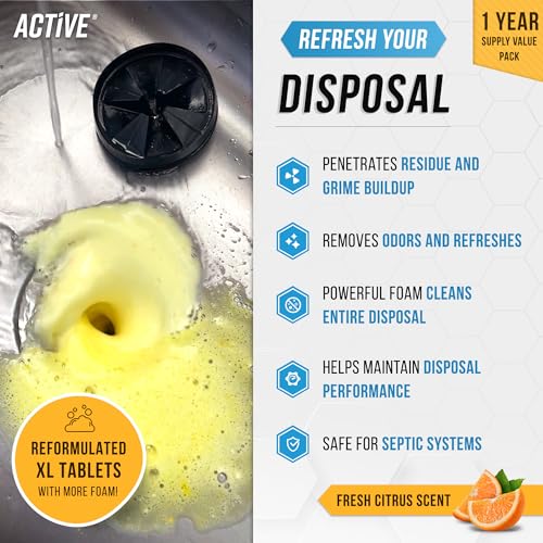ACTIVE Garbage Disposal Cleaner and Deodorizer Tablets - 24 Pack XL Foaming Fresh Citrus Sink Freshener