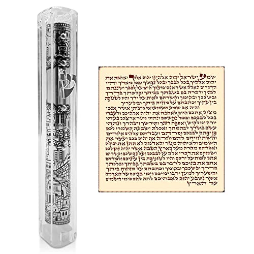 Clear Mezuzah Case with Scroll, 5-Inch Waterproof Door Mezuza with Jerusalem Design