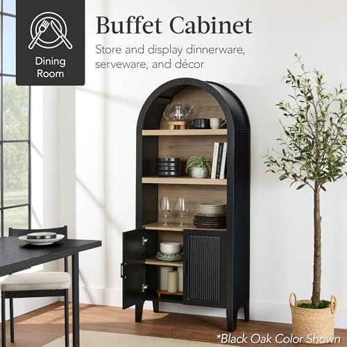 72-Inch Arched Pantry Storage Cabinet with Reeded Doors and Shelves