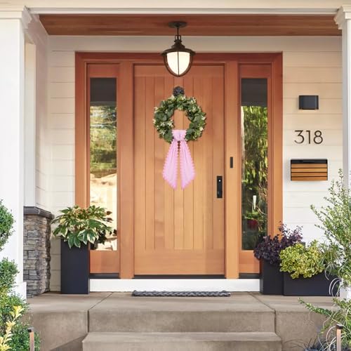 2-Pack Pink and White Plaid Wreath Sash with Scalloped Edge - 5 x 55 Inches