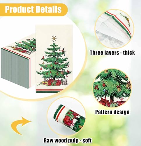 SietDESEO 25 PCS Christmas Dinner Napkins Disposable 3-Ply 13x15.7 in - Tree & Snowman Holiday Guest Towels