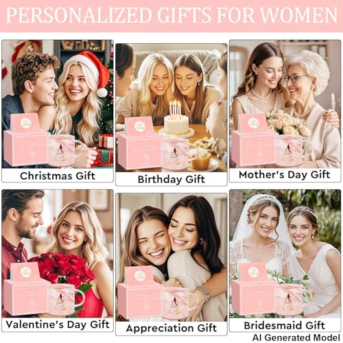 Uwingess A Personalized Initial Mug with Gift Box - Pink Marble Coffee Cup for Women