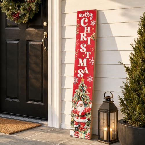 LianheCy Christmas Vertical Porch Sign - 47x7.8in Wooden Welcome Plaque